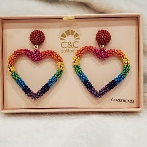 C&C California rainbow heart earrings NWOT